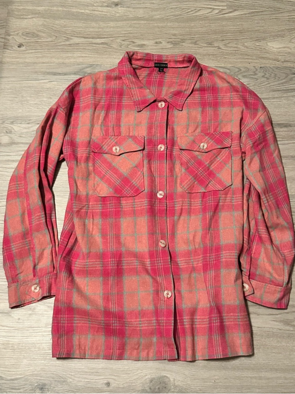 Coco + Carmen Coral Pink Plaid Button-Up Jacket